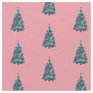Modern Simple Snowy Green Christmas Trees Pink Stoff