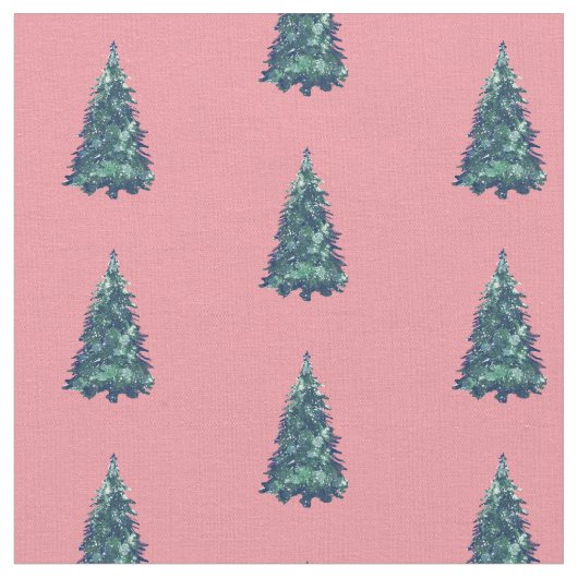 Modern Simple Snowy Green Christmas Trees Pink Stoff (Nahaufnahme)