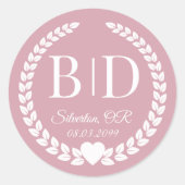 Modern Simple Soft Antique Rose Monogram Runder Aufkleber (Vorderseite)