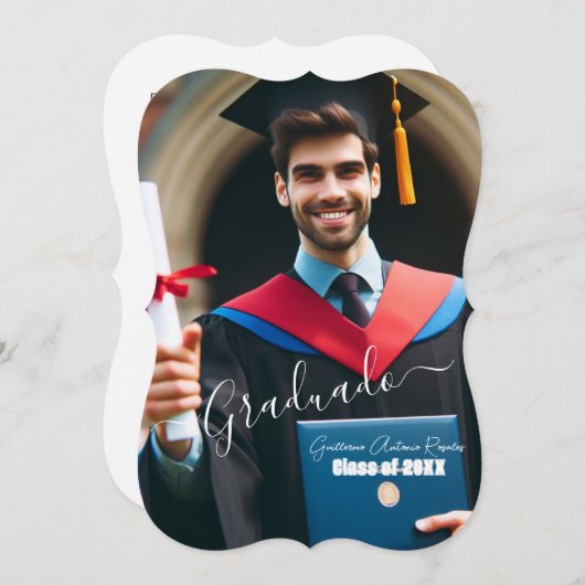 Modern Simple Spanish Foto Script Grad Einladung (Vorne/Hinten)