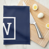 Modern Simple Square Border Monogram Navy Blue Geschirrtuch (Viertel Falte)