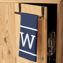 Modern Simple Square Border Monogram Navy Blue