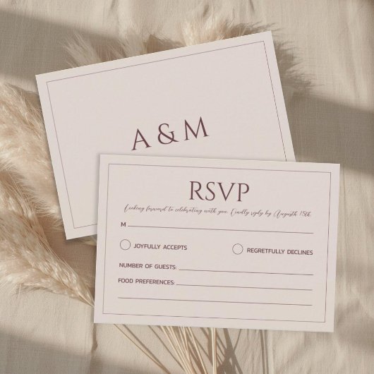 Modern simple tan minimalist wedding RSVP karte