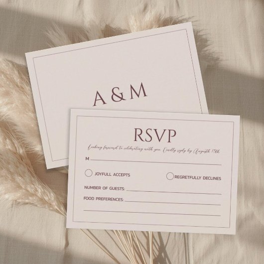 Modern simple tan minimalist wedding RSVP karte