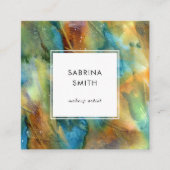 Modern Simple Teal Blue Brown Watercolor Abstract Quadratische Visitenkarte (Vorderseite)