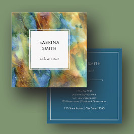 Modern Simple Teal Blue Brown Watercolor Abstract Quadratische Visitenkarte