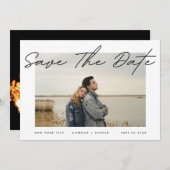 Modern Simple Text Border White Foto Black Onyx Save The Date (Vorne/Hinten)