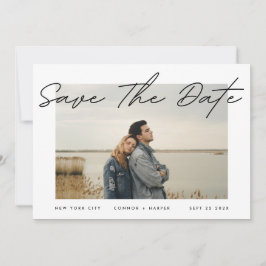 Modern Simple Text Border White Foto Black Onyx Save The Date