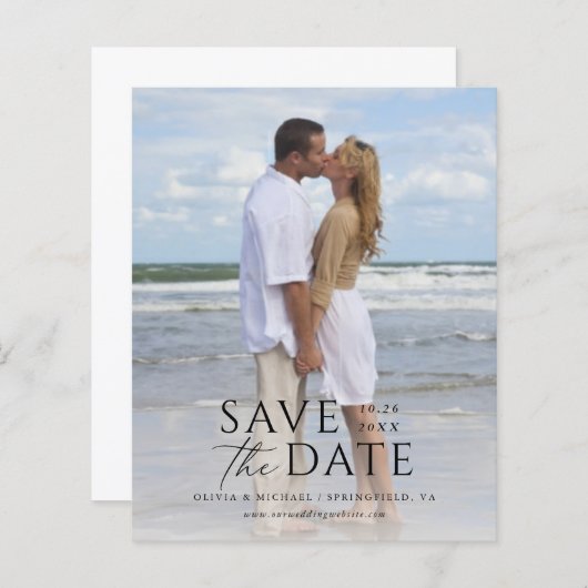 Modern Simple Text Overlay Budget Save the Date (Vorne/Hinten)