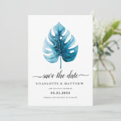 Modern Simple Tropical Watercolor Monstera Leaf Save The Date (Stehend Vorderseite)