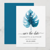 Modern Simple Tropical Watercolor Monstera Leaf Save The Date (Vorne/Hinten)