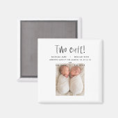Modern simple twin photo tan brown two cute birth magnet (Vorderseite/Rückseite)