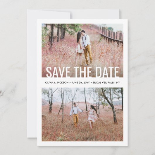 Modern Simple Typografy Overlay 3 Foto Wedding Save The Date (Vorderseite)