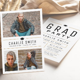 Modern Simple Typography 3 Photo Graduation Party Einladung