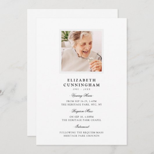Modern Simple Viewing, Requiem, Interment Funeral Einladung (Vorne/Hinten)