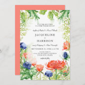 Modern Simple Watercolor Coral Orange Mum Thistle Einladung (Vorne/Hinten)