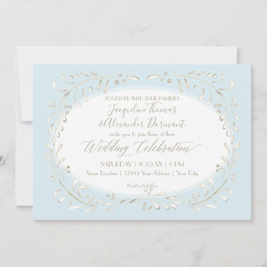 Modern Simple Watercolor Foliage Blue Script Einladung (Vorderseite)