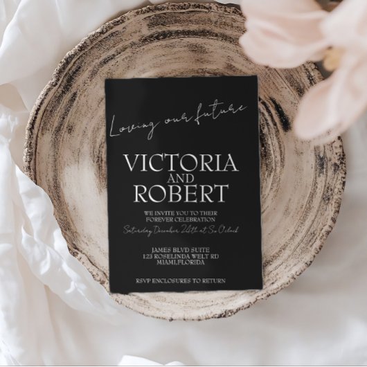 Modern Simple Wedding Engagement Black Quote Einladung