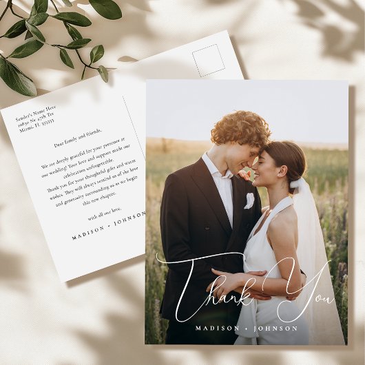 Modern Simple Wedding Foto Vielen Dank Postcard Postkarte
