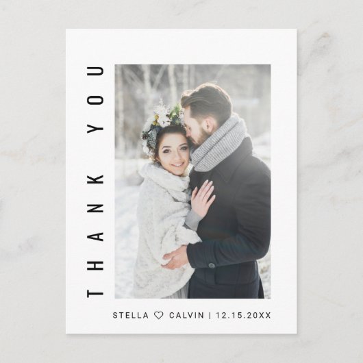 Modern Simple Wedding Foto Vielen Dank Postkarte (Vorderseite)