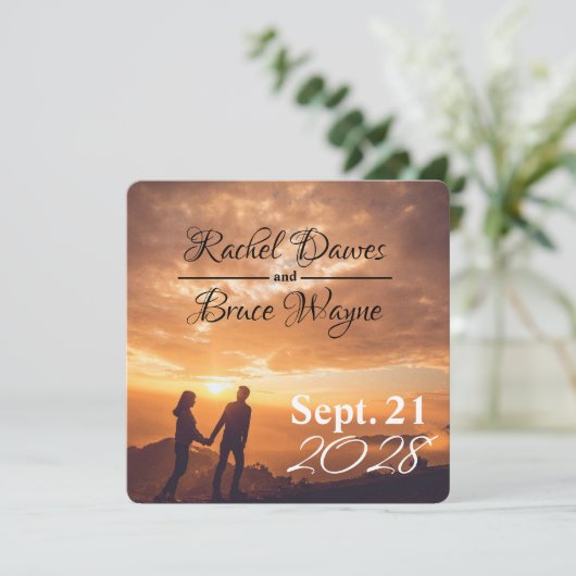 modern simple Wedding Save Date romantic Sunset (Stehend Vorderseite)