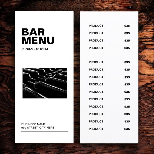 Modern Simple White Bar Menu | Preisliste Menükarte