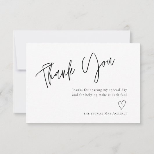 Modern Simple White Brautparty Danke Card (Vorderseite)