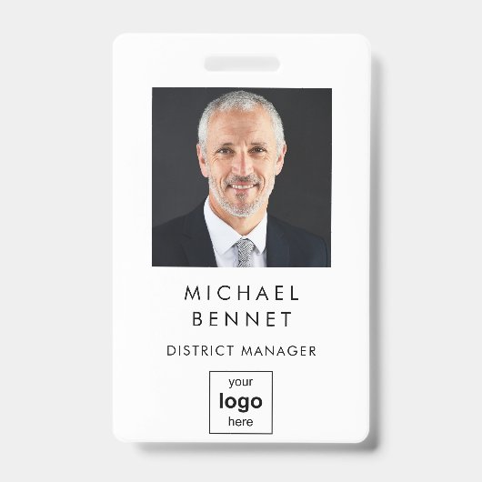 Modern Simple White Corporate Foto ID Ausweis (Vorderseite)