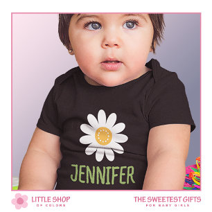 Modern Simple White Daisy Blume Individuelle Name Baby Strampler