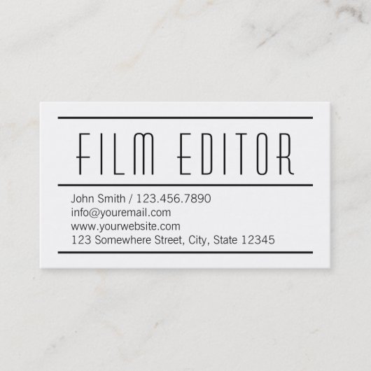 Modern Simple White Film Editor Business Card Visitenkarte (Vorderseite)