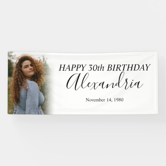 Modern Simple White Foto Birthday Party Banner (Horizontal)
