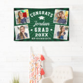 Modern Simple White Green Graduation Party 4 FOTO Banner (Insitu)