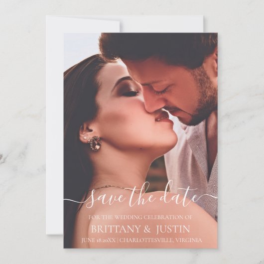 Modern Simple White Script Foto Save The Date (Vorderseite)