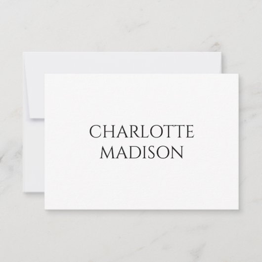 Modern Simple White Trendy Minimalist Plain Name RSVP Karte (Vorderseite)