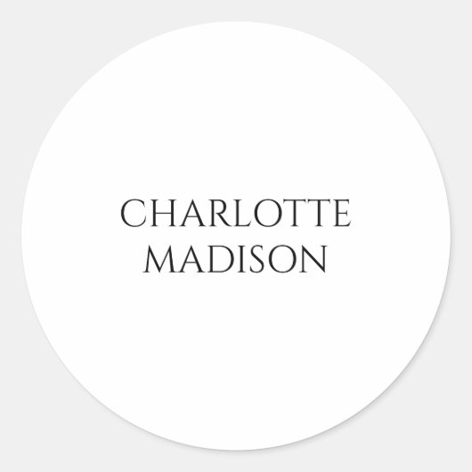 Modern Simple White Trendy Minimalist Plain Name Runder Aufkleber (Vorderseite)