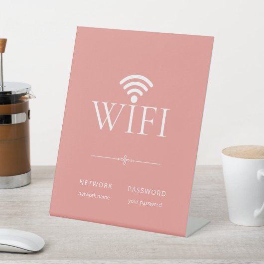 Modern Simple WiFi Network Password Sign Peach Sockelschild (In SItu)