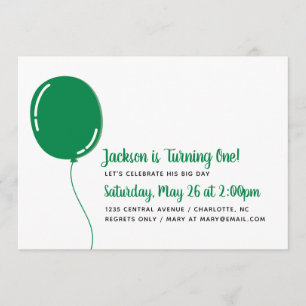 Modern Single Green Ballon Geburtstagsparty Einladung
