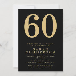 Modern Sixtieth Black Gold 60 Birthday Party Einladung