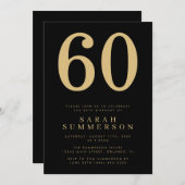 Modern Sixtieth Black Gold 60 Birthday Party Einladung (Vorne/Hinten)