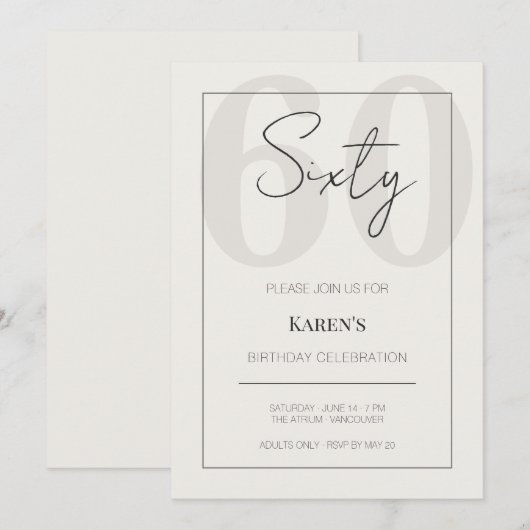 Modern Sixty 60th Birthday Celebration  Einladung (Vorne/Hinten)
