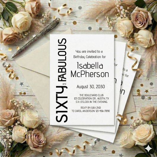 Modern Sixty and Fabulous 60th Birthday Party Einladung