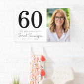 Modern Sixty Black White Photo 60th Birthday Party Banner (Insitu)