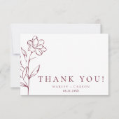 Modern Sketched Floral Burgundy Stylish Wedding Dankeskarte (Vorderseite)