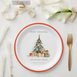 Modern Sketchy Holiday Christmas Tree Gifts Photo Pappteller