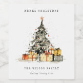 Modern Sketchy Holiday Christmas Tree Watercolor Weinetikett (Einzelnes Label)