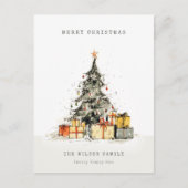 Modern Sketchy Weihnachtsbaum Geschenke Urlaubskar Feiertagspostkarte (Vorderseite)