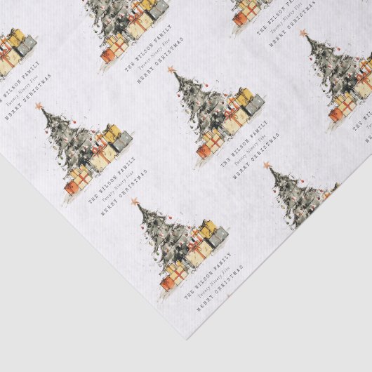 Modern Sketchy Weihnachtsbaum Geschenke Urlaubskar Seidenpapier (Ausschnitt)