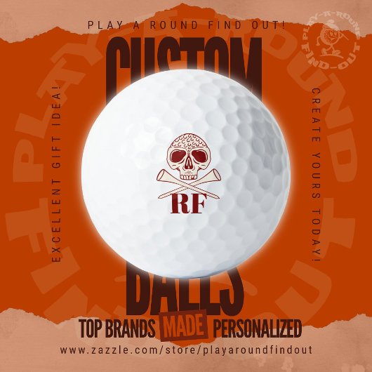 Modern Skull and Cross Tees Monogrammed Initials Golfball