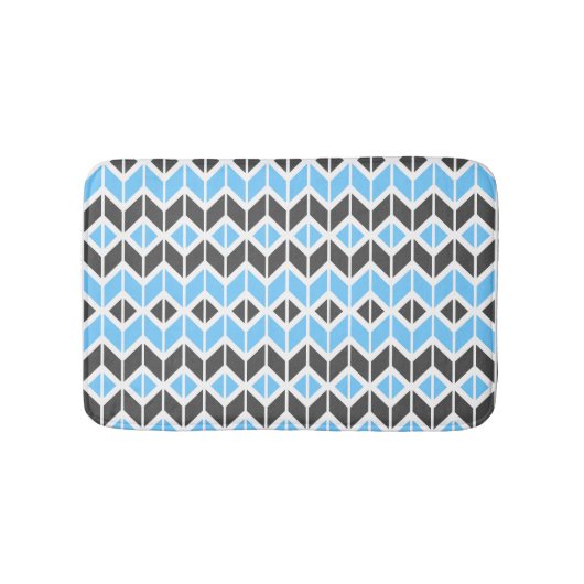 Modern Sky Blue Dark Gray Geometric Herringbone Badematte (Vorderseite)