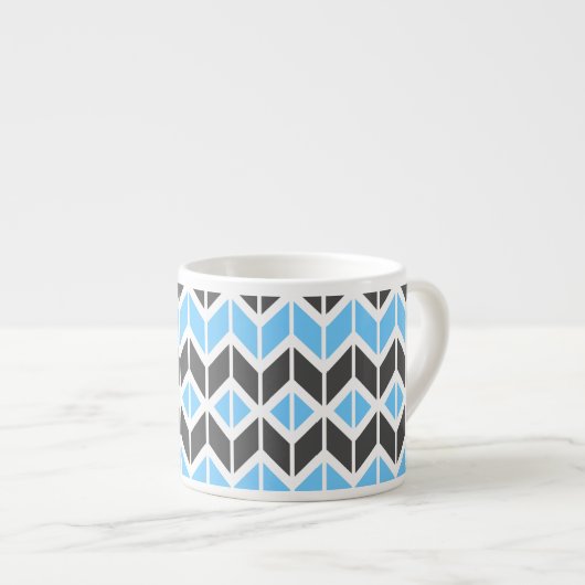 Modern Sky Blue Dark Gray Geometric Herringbone Espressotasse (Vorderseite Rechts)